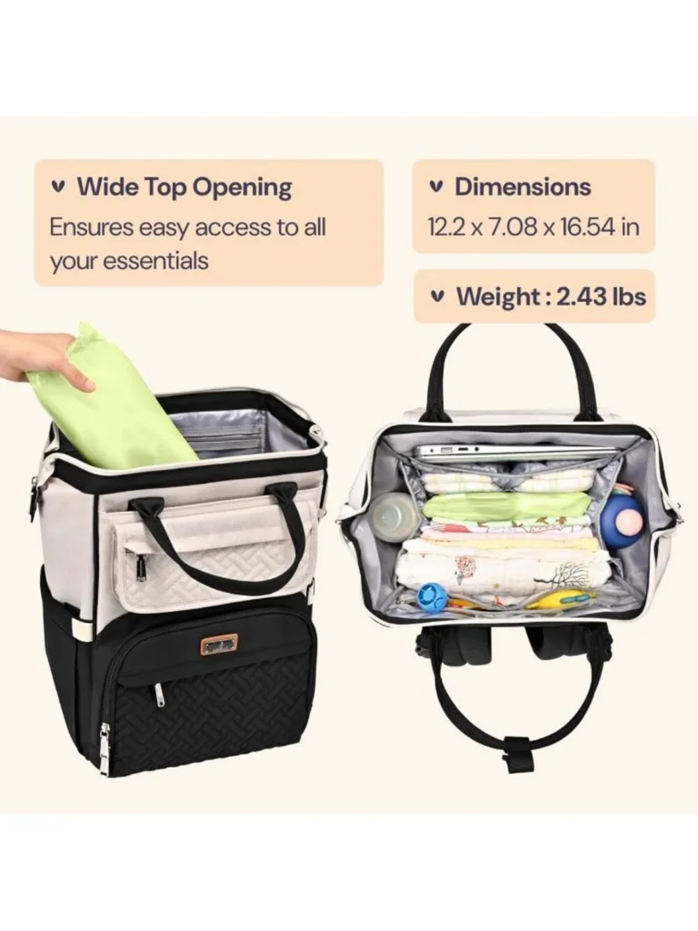 Stylish Multifunction Diaper Bag Backpack with Changing Pad & Stroller Straps